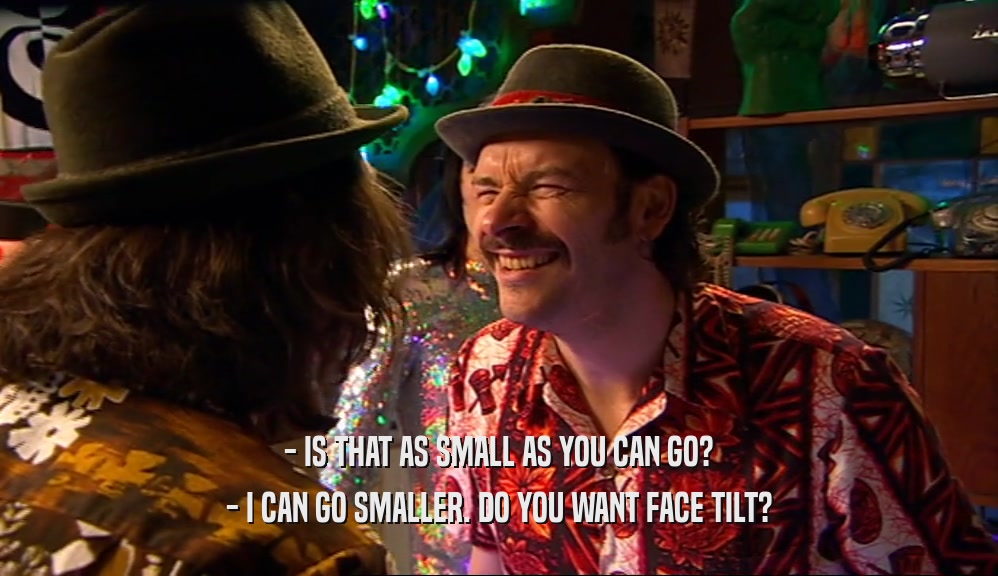 - IS THAT AS SMALL AS YOU CAN GO? - I CAN GO SMALLER. DO YOU WANT FACE TILT? 