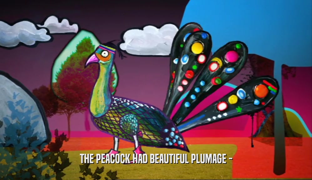 THE PEACOCK HAD BEAUTIFUL PLUMAGE -
  
