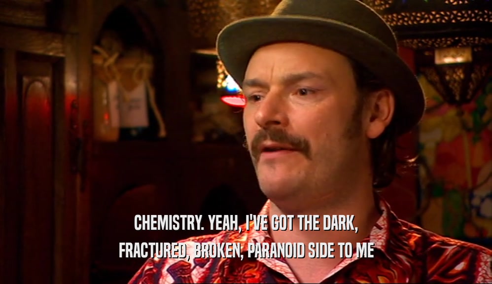 CHEMISTRY. YEAH, I'VE GOT THE DARK, FRACTURED, BROKEN, PARANOID SIDE TO ME 