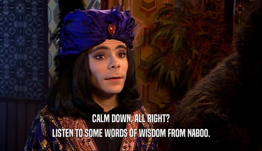 CALM DOWN, ALL RIGHT? LISTEN TO SOME WORDS OF WISDOM FROM NABOO. 