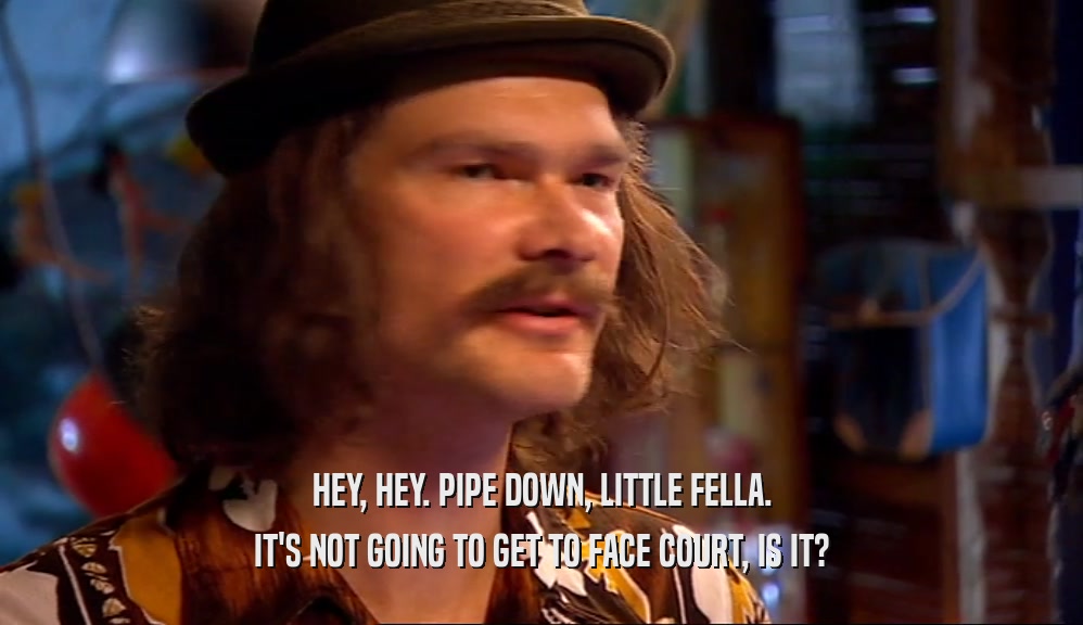 HEY, HEY. PIPE DOWN, LITTLE FELLA. IT'S NOT GOING TO GET TO FACE COURT, IS IT? 