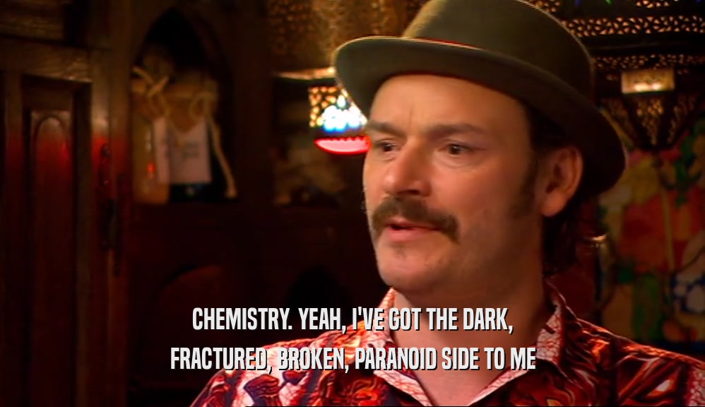 CHEMISTRY. YEAH, I'VE GOT THE DARK, FRACTURED, BROKEN, PARANOID SIDE TO ME 