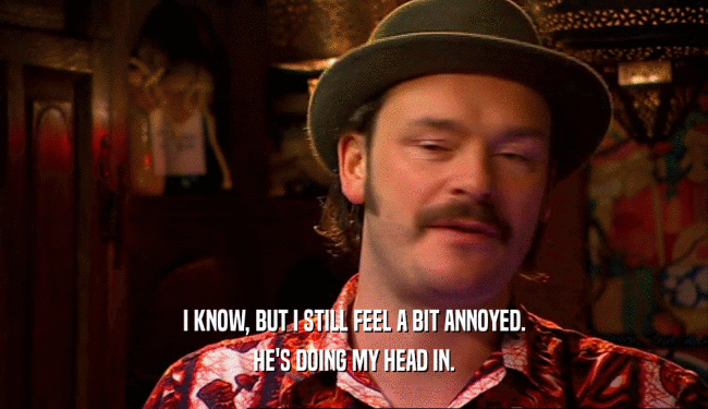 I KNOW, BUT I STILL FEEL A BIT ANNOYED. HE'S DOING MY HEAD IN. 