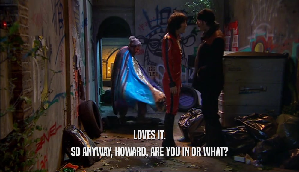 LOVES IT. SO ANYWAY, HOWARD, ARE YOU IN OR WHAT? 