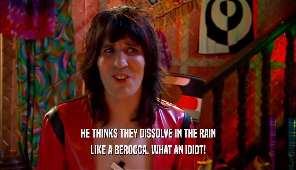 HE THINKS THEY DISSOLVE IN THE RAIN LIKE A BEROCCA. WHAT AN IDIOT! 