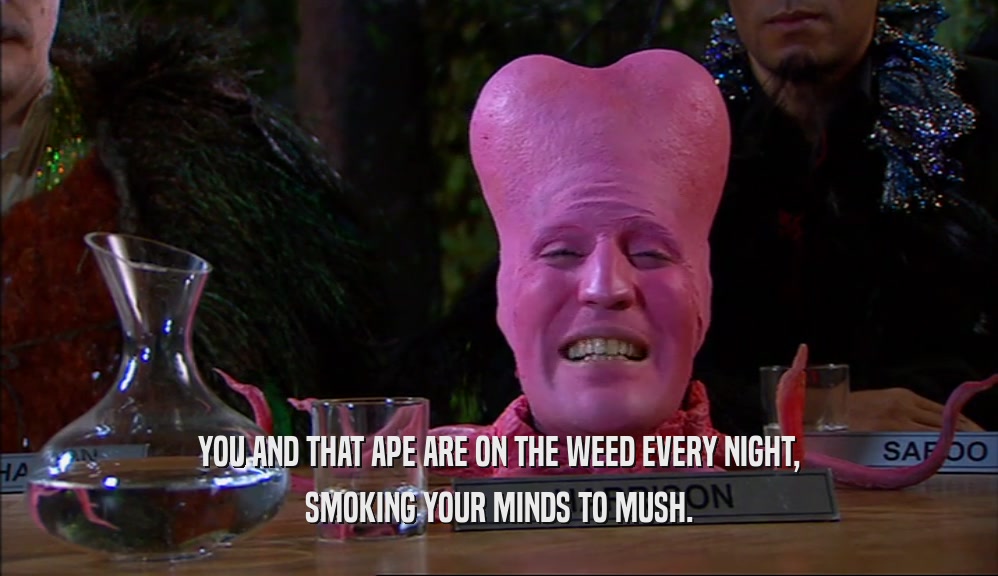 YOU AND THAT APE ARE ON THE WEED EVERY NIGHT, SMOKING YOUR MINDS TO MUSH. 