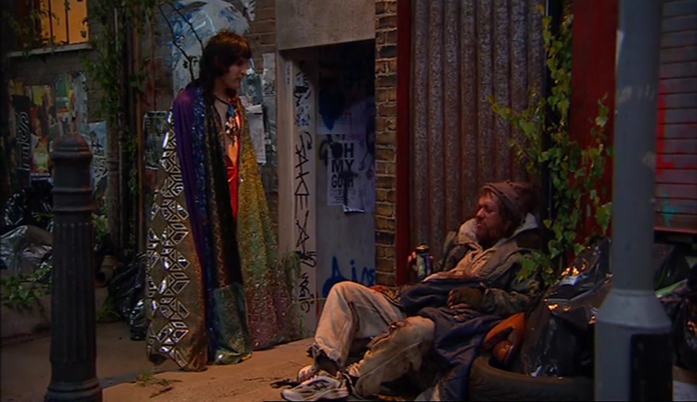 - HEY! COULD YOU SPARE SOME CHANGE, LOVE? - SORRY, MATE. I HAVEN'T GOT ANY. 