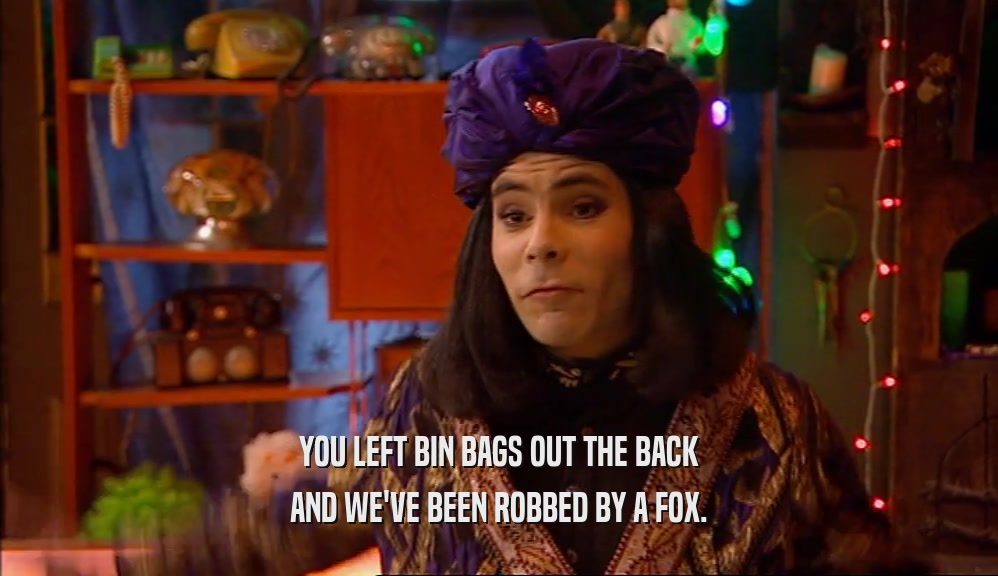 YOU LEFT BIN BAGS OUT THE BACK AND WE'VE BEEN ROBBED BY A FOX. 