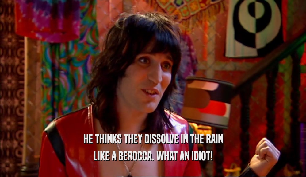 HE THINKS THEY DISSOLVE IN THE RAIN LIKE A BEROCCA. WHAT AN IDIOT! 