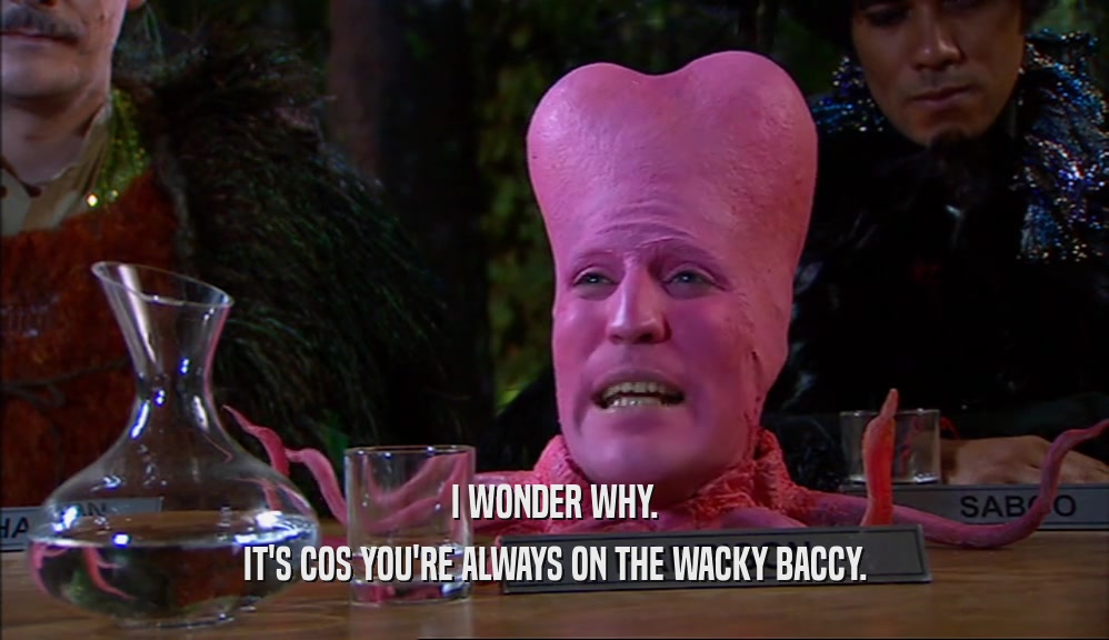 I WONDER WHY. IT'S COS YOU'RE ALWAYS ON THE WACKY BACCY. 