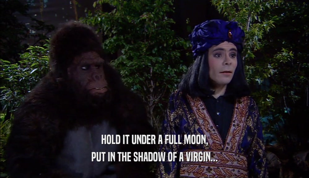 HOLD IT UNDER A FULL MOON,
 PUT IN THE SHADOW OF A VIRGIN...
 