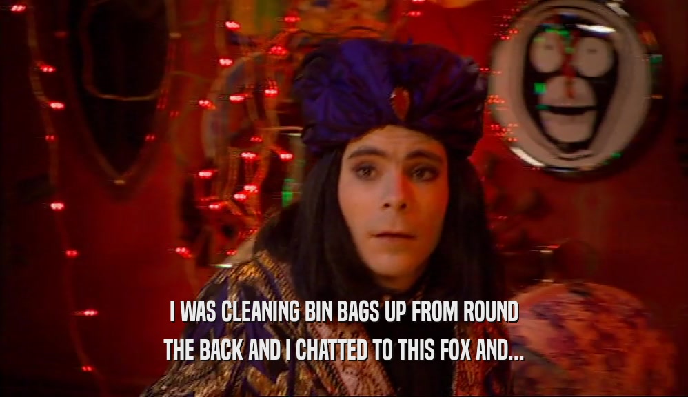 I WAS CLEANING BIN BAGS UP FROM ROUND THE BACK AND I CHATTED TO THIS FOX AND... 