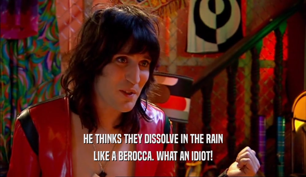 HE THINKS THEY DISSOLVE IN THE RAIN LIKE A BEROCCA. WHAT AN IDIOT! 