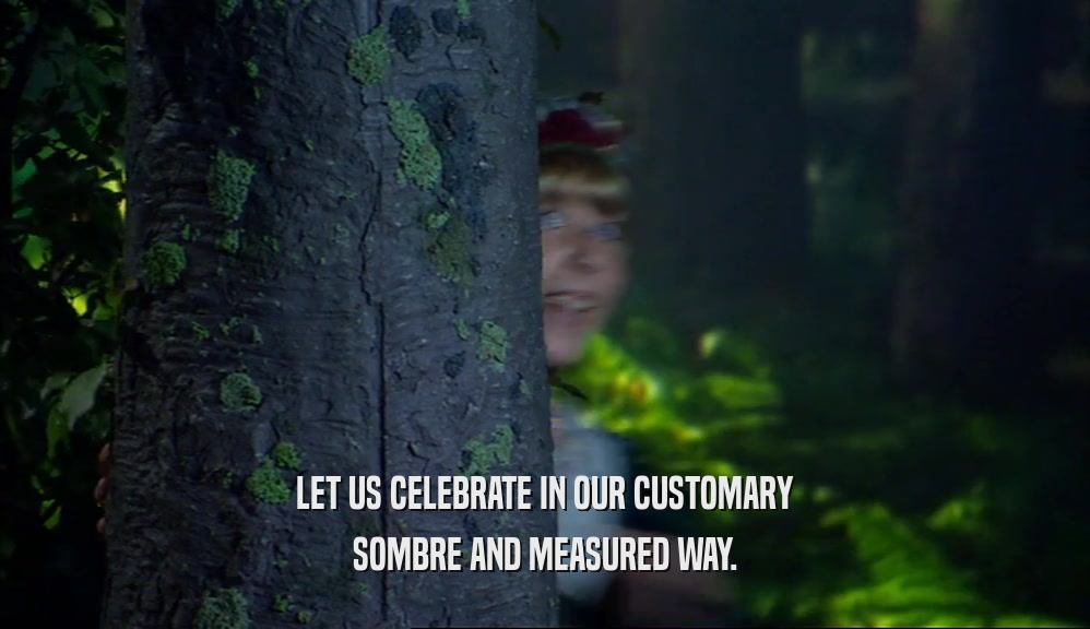LET US CELEBRATE IN OUR CUSTOMARY SOMBRE AND MEASURED WAY. 