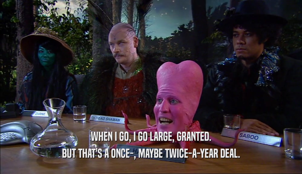 WHEN I GO, I GO LARGE, GRANTED. BUT THAT'S A ONCE-, MAYBE TWICE-A-YEAR DEAL. 