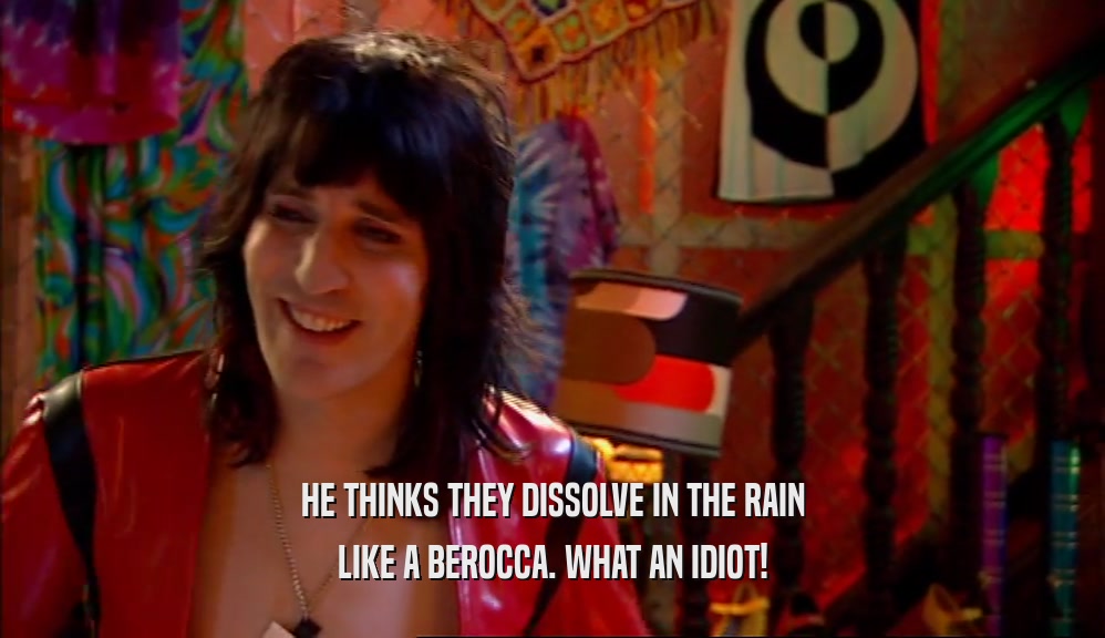HE THINKS THEY DISSOLVE IN THE RAIN LIKE A BEROCCA. WHAT AN IDIOT! 