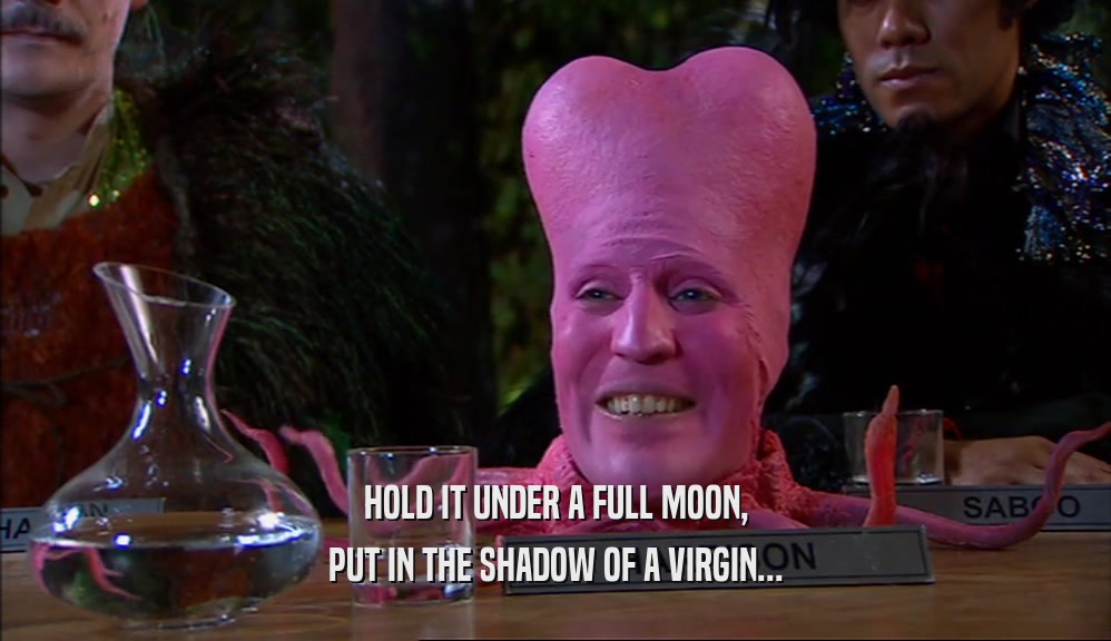 HOLD IT UNDER A FULL MOON, PUT IN THE SHADOW OF A VIRGIN... 