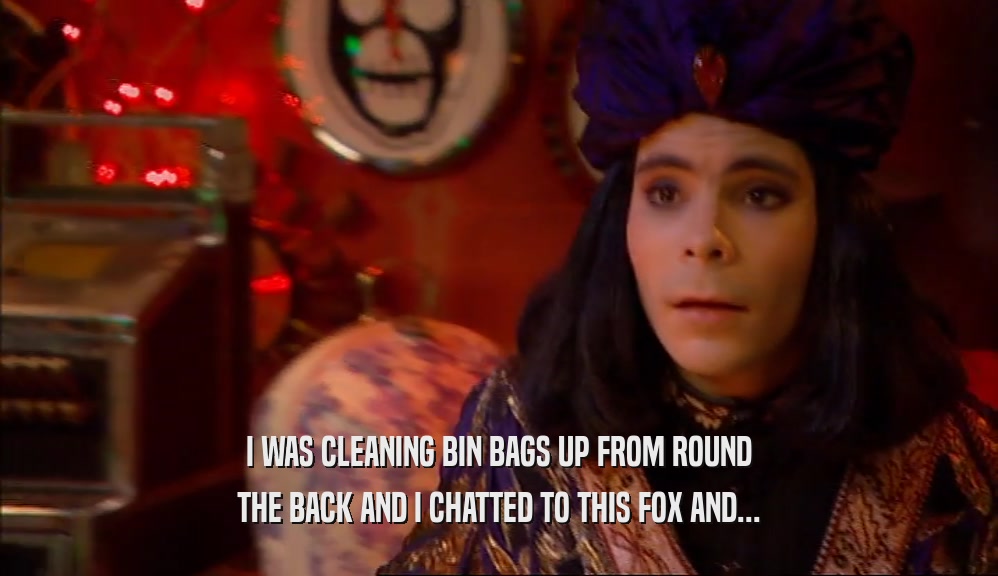 I WAS CLEANING BIN BAGS UP FROM ROUND THE BACK AND I CHATTED TO THIS FOX AND... 