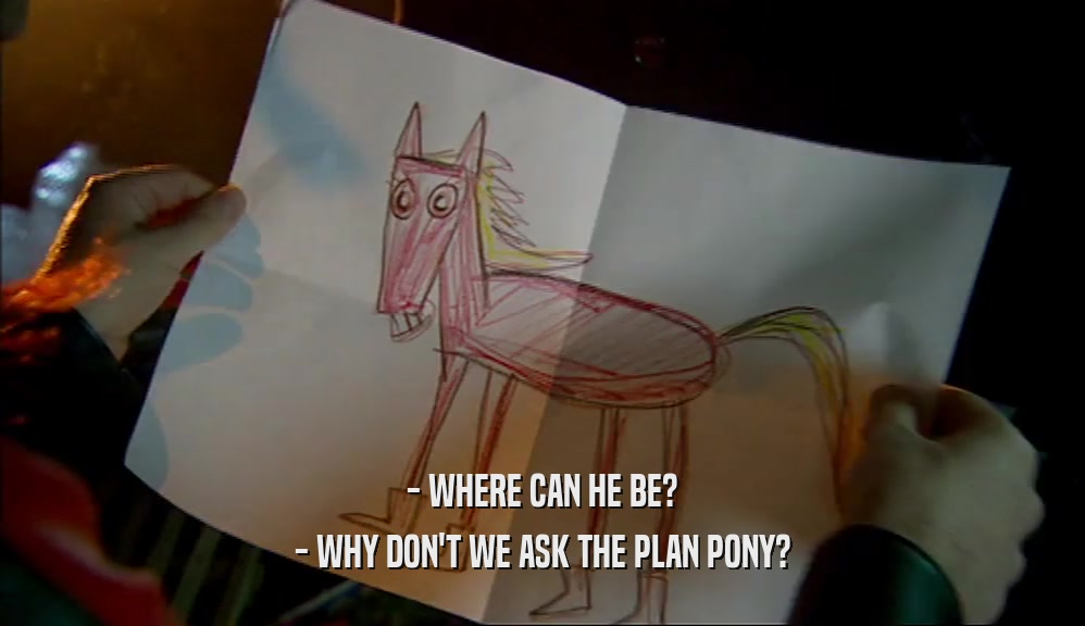 - WHERE CAN HE BE?
 - WHY DON'T WE ASK THE PLAN PONY?
 