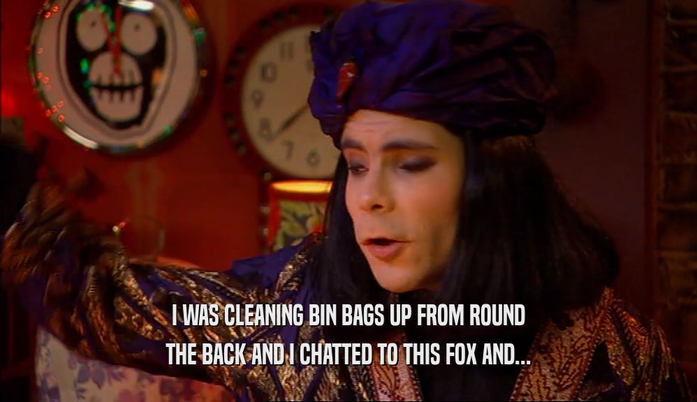 I WAS CLEANING BIN BAGS UP FROM ROUND THE BACK AND I CHATTED TO THIS FOX AND... 