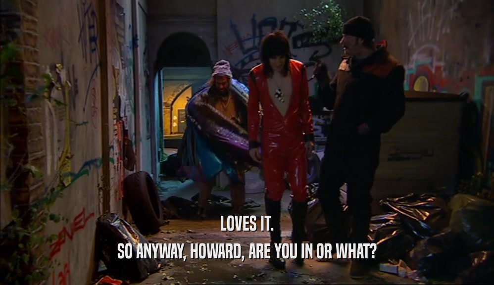 LOVES IT. SO ANYWAY, HOWARD, ARE YOU IN OR WHAT? 