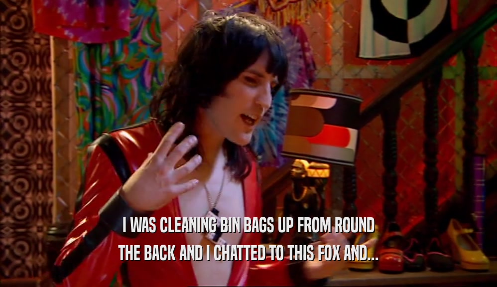 I WAS CLEANING BIN BAGS UP FROM ROUND THE BACK AND I CHATTED TO THIS FOX AND... 