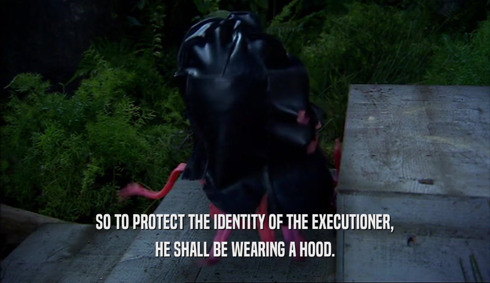 SO TO PROTECT THE IDENTITY OF THE EXECUTIONER, HE SHALL BE WEARING A HOOD. 