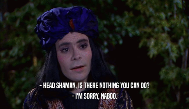 - HEAD SHAMAN, IS THERE NOTHING YOU CAN DO?
 - I'M SORRY, NABOO.
 