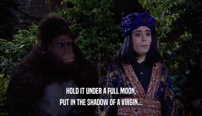 HOLD IT UNDER A FULL MOON,
 PUT IN THE SHADOW OF A VIRGIN...
 