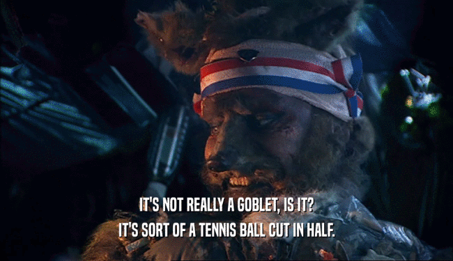 IT'S NOT REALLY A GOBLET, IS IT?
 IT'S SORT OF A TENNIS BALL CUT IN HALF.
 