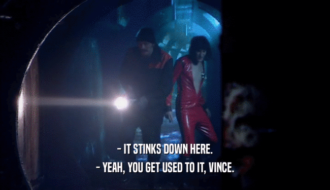 - IT STINKS DOWN HERE.
 - YEAH, YOU GET USED TO IT, VINCE.
 