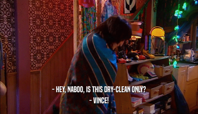- HEY, NABOO, IS THIS DRY-CLEAN ONLY? - VINCE! 