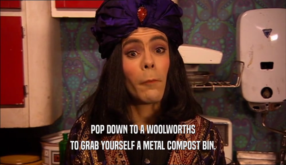 POP DOWN TO A WOOLWORTHS TO GRAB YOURSELF A METAL COMPOST BIN. 