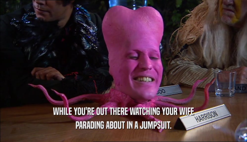 WHILE YOU'RE OUT THERE WATCHING YOUR WIFE PARADING ABOUT IN A JUMPSUIT. 