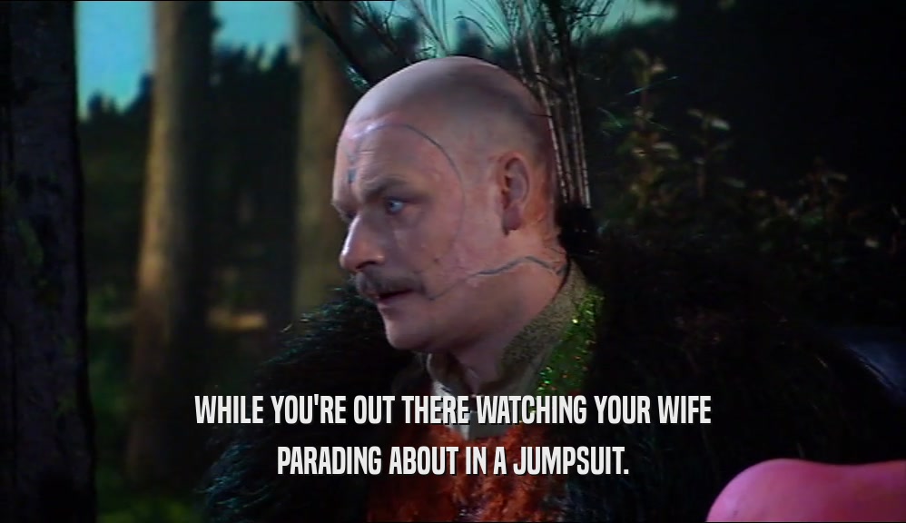 WHILE YOU'RE OUT THERE WATCHING YOUR WIFE PARADING ABOUT IN A JUMPSUIT. 