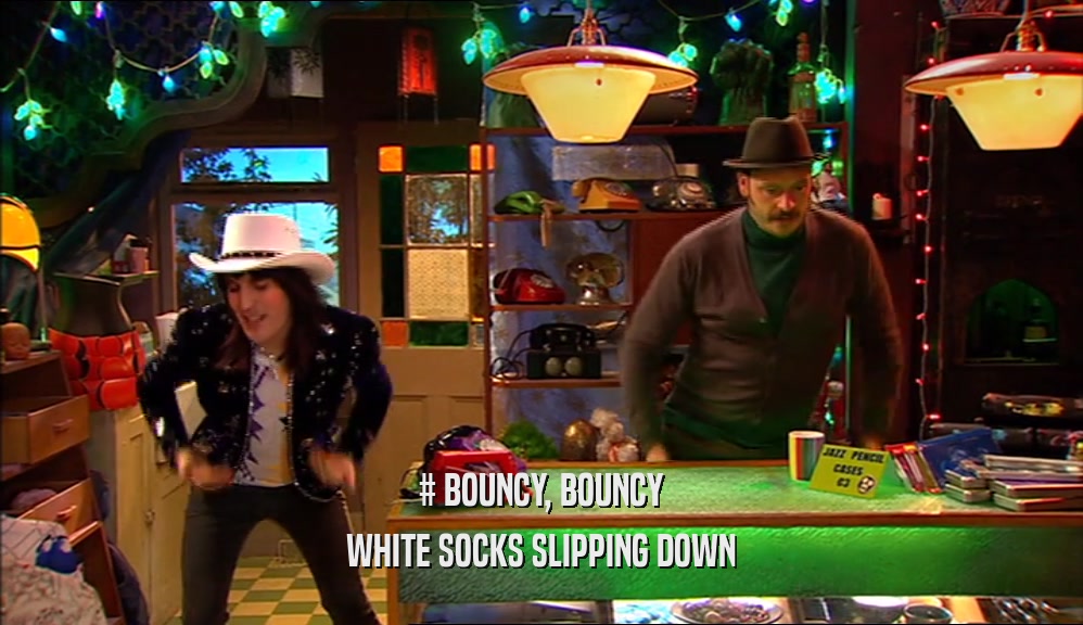 # BOUNCY, BOUNCY WHITE SOCKS SLIPPING DOWN 