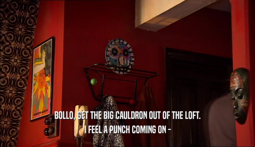 BOLLO, GET THE BIG CAULDRON OUT OF THE LOFT. I FEEL A PUNCH COMING ON - 