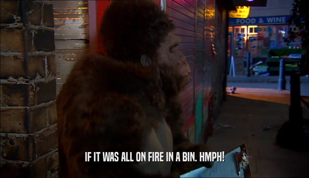 IF IT WAS ALL ON FIRE IN A BIN. HMPH!  