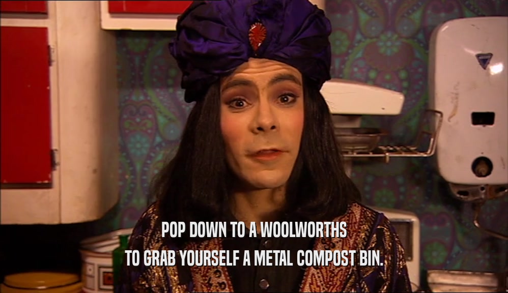 POP DOWN TO A WOOLWORTHS TO GRAB YOURSELF A METAL COMPOST BIN. 