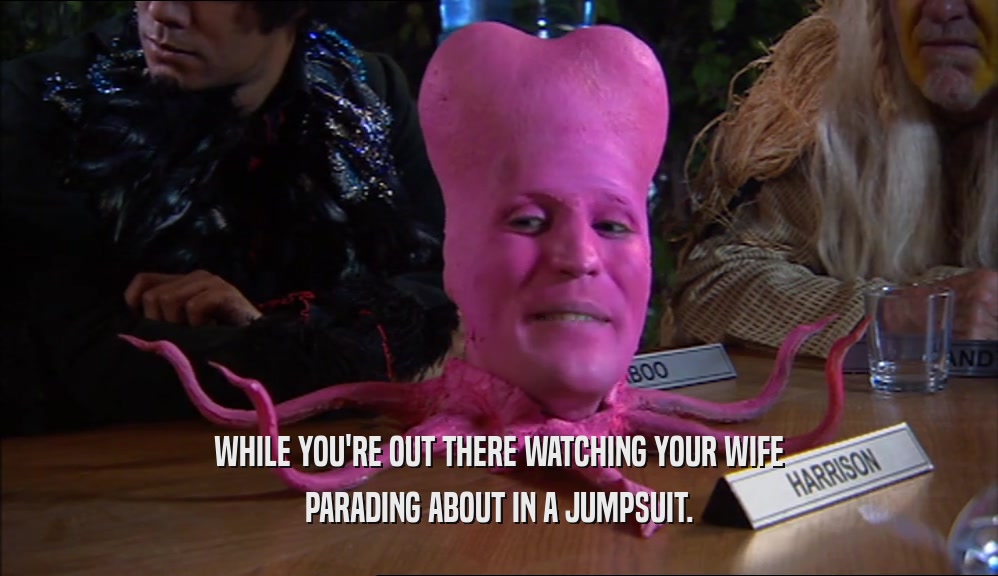 WHILE YOU'RE OUT THERE WATCHING YOUR WIFE PARADING ABOUT IN A JUMPSUIT. 