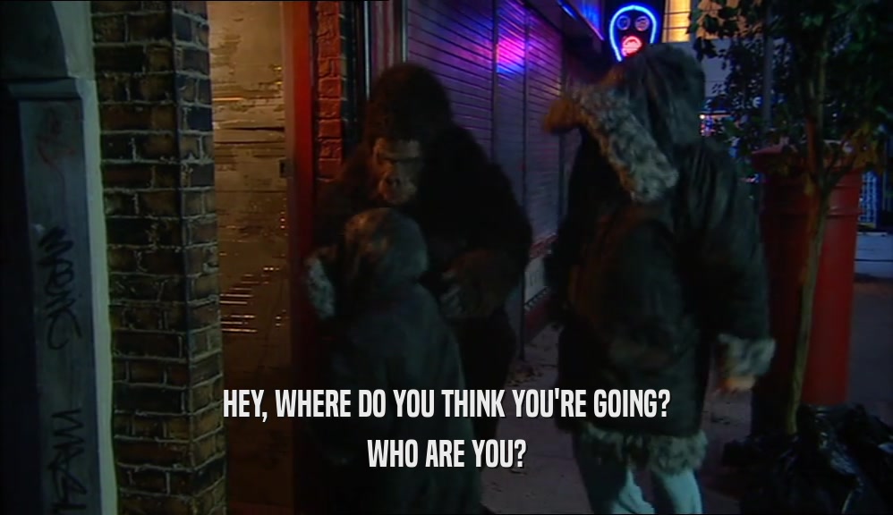HEY, WHERE DO YOU THINK YOU'RE GOING? WHO ARE YOU? 