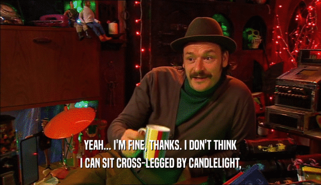 YEAH... I'M FINE, THANKS. I DON'T THINK
 I CAN SIT CROSS-LEGGED BY CANDLELIGHT,
 