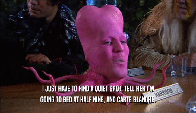 I JUST HAVE TO FIND A QUIET SPOT, TELL HER I'M GOING TO BED AT HALF NINE, AND CARTE BLANCHE. 