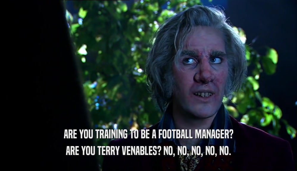 ARE YOU TRAINING TO BE A FOOTBALL MANAGER? ARE YOU TERRY VENABLES? NO, NO, NO, NO, NO. 