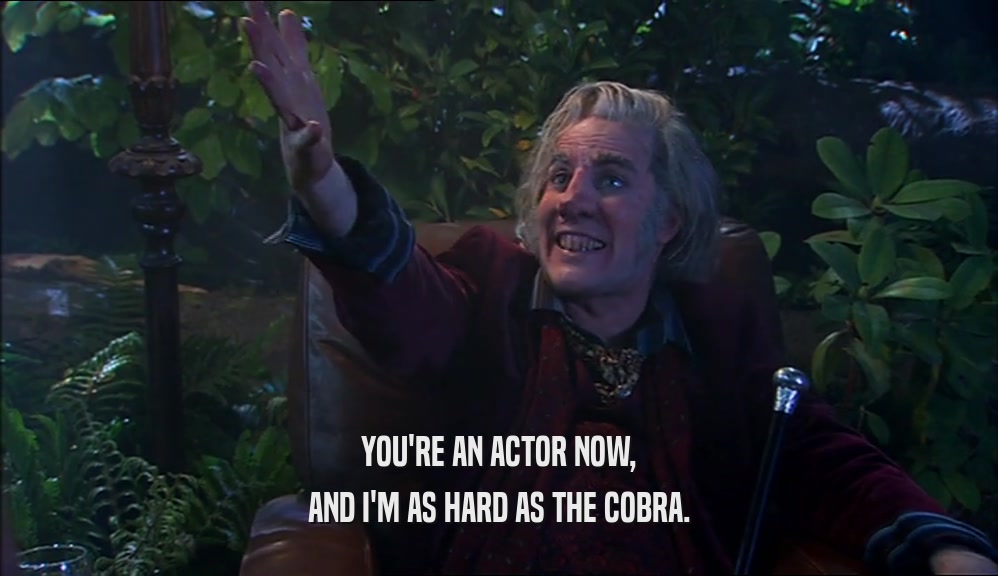 YOU'RE AN ACTOR NOW, AND I'M AS HARD AS THE COBRA. 