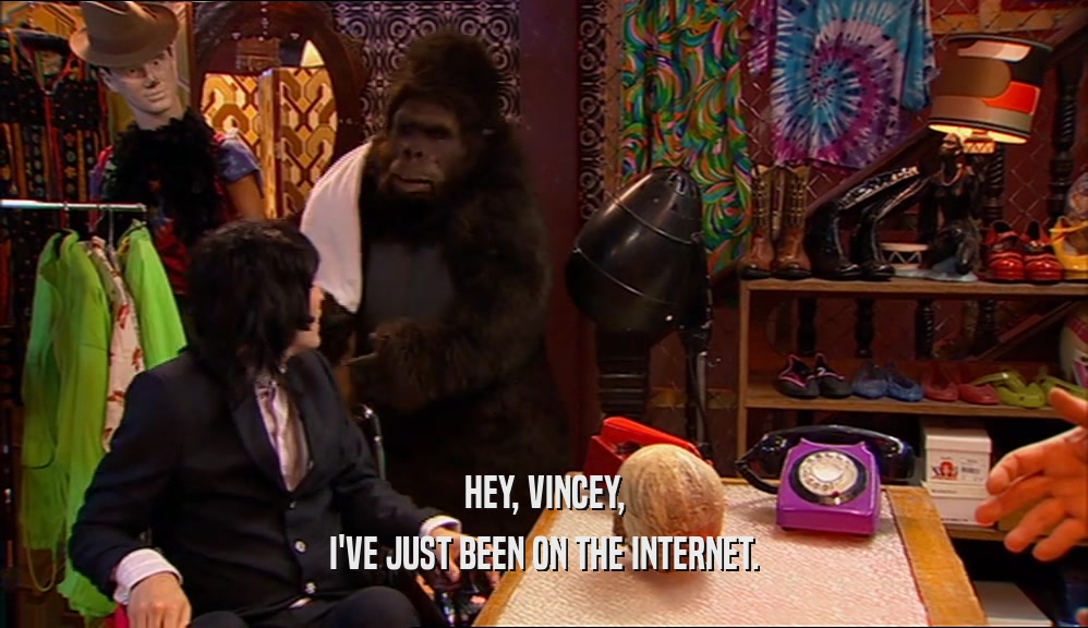 HEY, VINCEY, I'VE JUST BEEN ON THE INTERNET. 