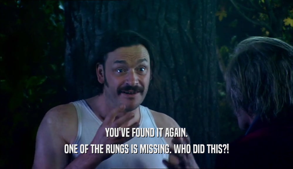 YOU'VE FOUND IT AGAIN. ONE OF THE RUNGS IS MISSING. WHO DID THIS?! 