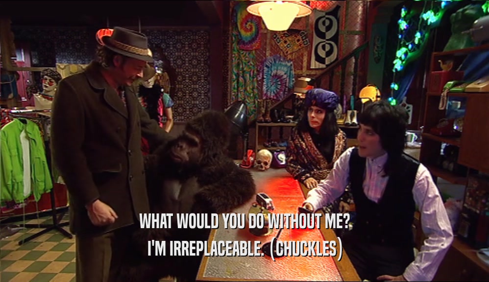 WHAT WOULD YOU DO WITHOUT ME? I'M IRREPLACEABLE. (CHUCKLES) 