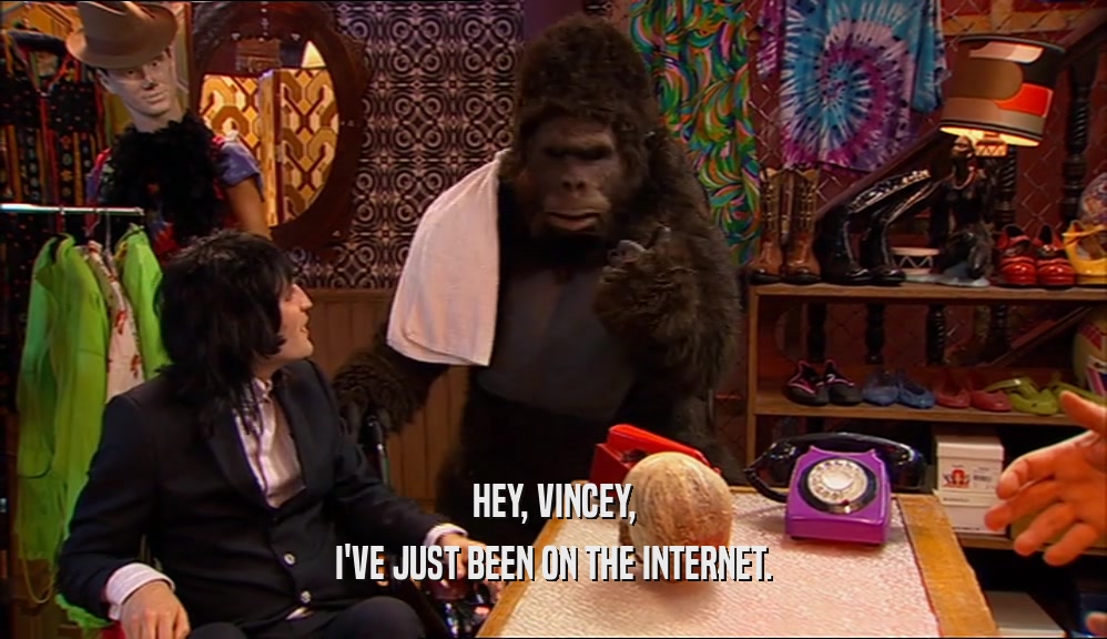 HEY, VINCEY, I'VE JUST BEEN ON THE INTERNET. 