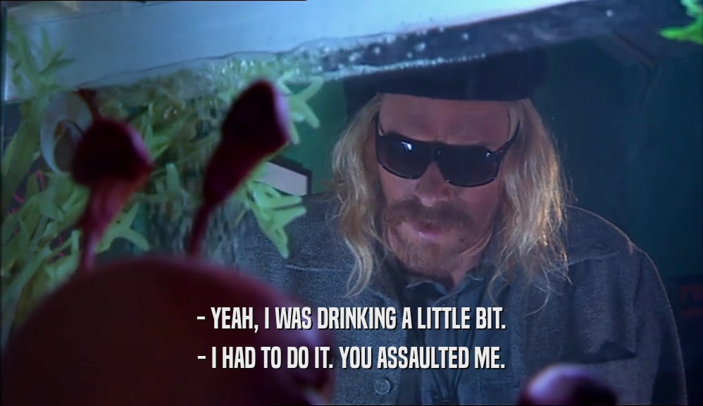 - YEAH, I WAS DRINKING A LITTLE BIT. - I HAD TO DO IT. YOU ASSAULTED ME. 